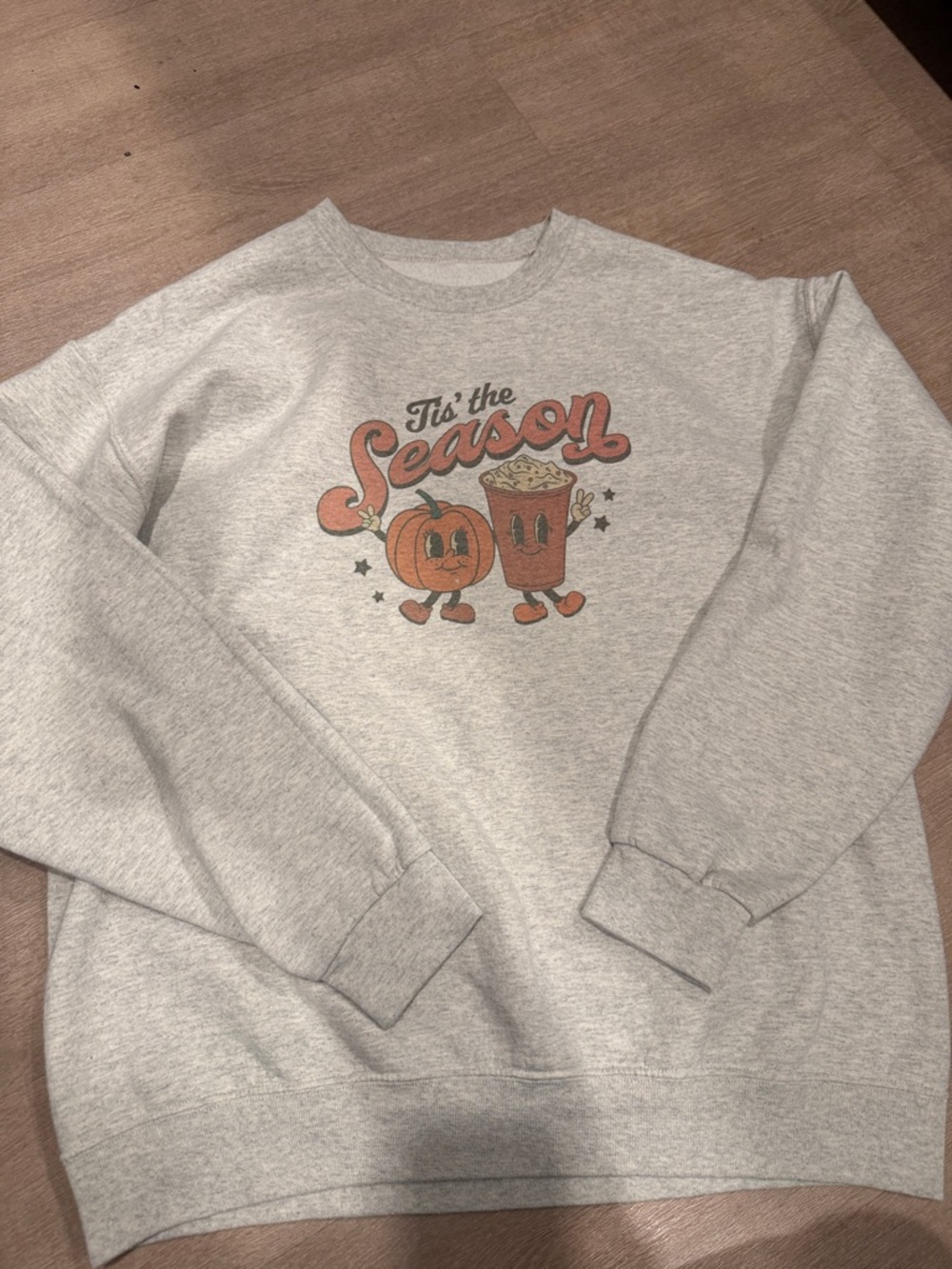 Super Cute! Tis the Season- Fall Graphic Crewneck Sweater - Light Gray- Size M/L